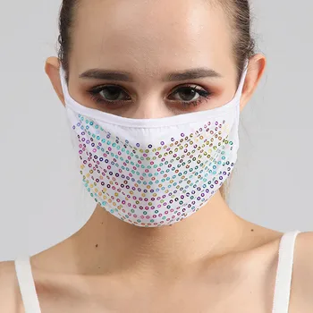 

Sequin Cotton Protective Face Mask Fashionable White Mouth Mask Mascarillas Breathable Washable Cloth Mask for face Masque
