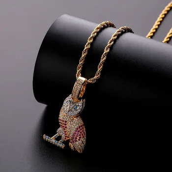 

Hip Hop Micro Paved AAA+ Cubic Zirconia Iced Out Bling Nighthawk Owl Pendants Necklace for Men Rapper Jewelry Gold Silver Color