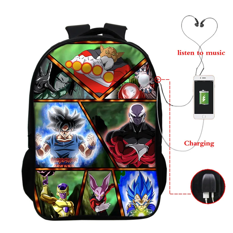 Горячая аниме Dragon Ball USB зарядка Рюкзак Супер Saiyan Torankusu Goku сумка для школы рюкзак для мужчин подростков книга Mochila - Цвет: photo colour