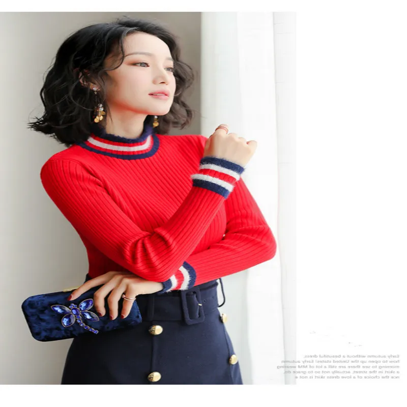 

Spring Womens Clothes Two Piece Dress Set Red Knit Sexy Women Tops and High Waist Dress Temperament Womens Dresses VestidosLW084