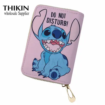 

THIKIN Lilo & Stitch Stich Pattern Women Business Cards Holder Credit Card Cover Bag Blue Little Monster Wallet for Credit Card