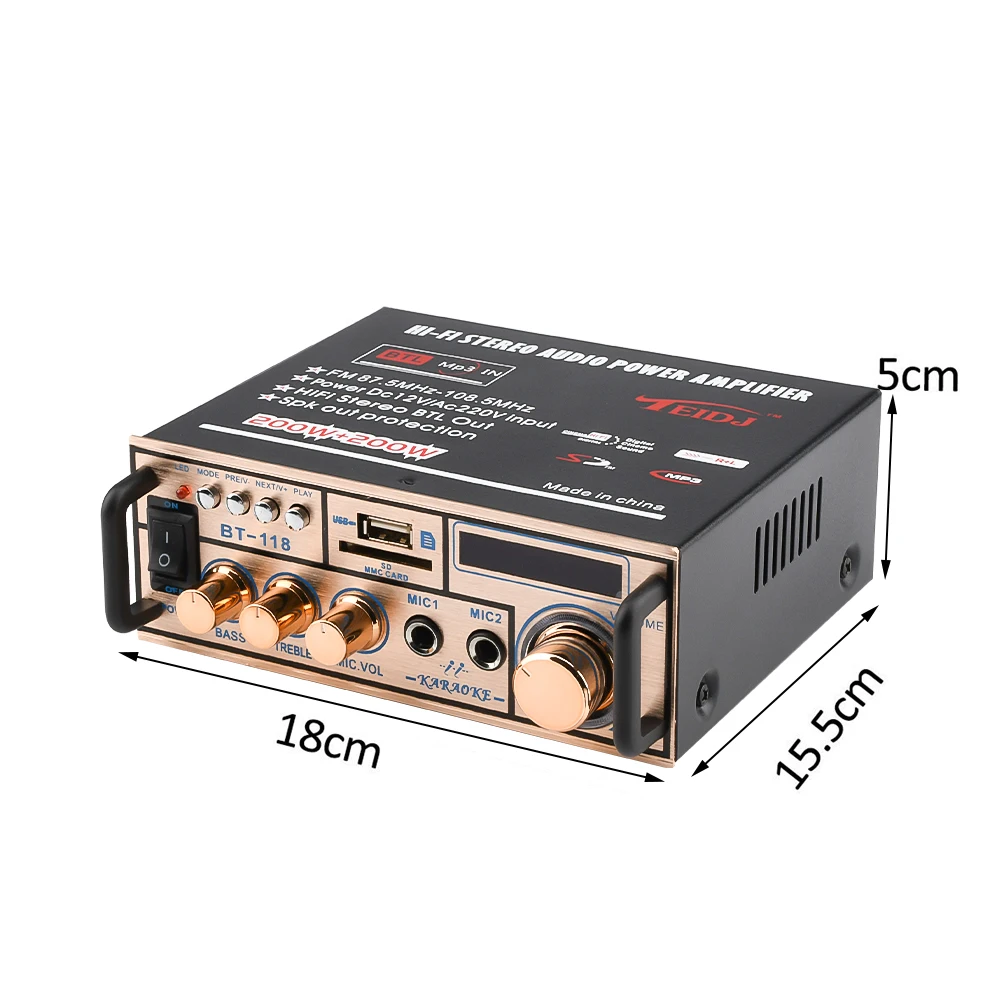 12V/ 220V 2CH LCD Display Digital HIFI Audio Stereo Power Amplifier bluetooth FM Radio Car Home with Remote Control car stereo