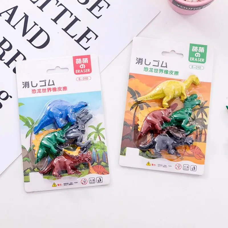 

4pcs/pack Kawaii Rubber Eraser Creative Cartoon Dinosaur Shaped Stationery Student Children Kids Gift
