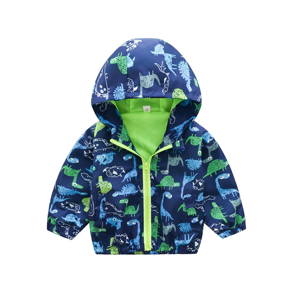 Куртка для маленьких девочек г. Зимняя куртка для девочек, пальто Детская ветрозащитная куртка с капюшоном и принтом динозавра для мальчиков детская одежда L5010914 - Цвет: GN
