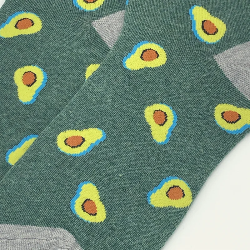Мультфильм Аниме авокадо цветок линии Длинные funky мужские хлопковые носки теплые дышащие весна осень зима новые calcetines altos hombre
