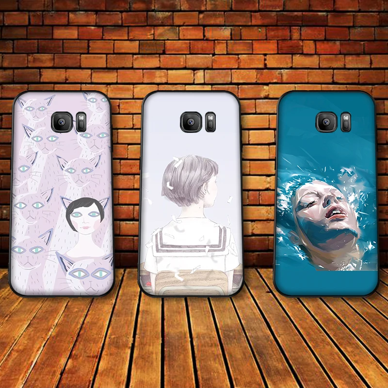 Роскошный черный чехол для samsung A3 4 5 6 plus A8 9 A10 A20 30 A40 50 A60 A70 2017 M40 J6 крышка девушка и