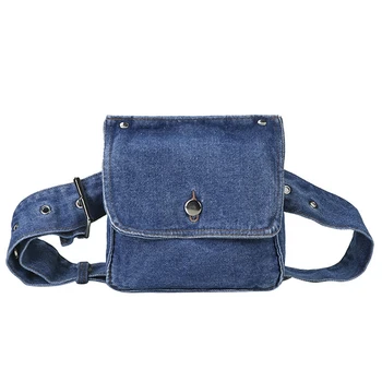 

Fashion Female Retro Funny Blue Denim Small Chest Waist Belt Beach Crossbody Shoulder Bag Pack Handbag Women