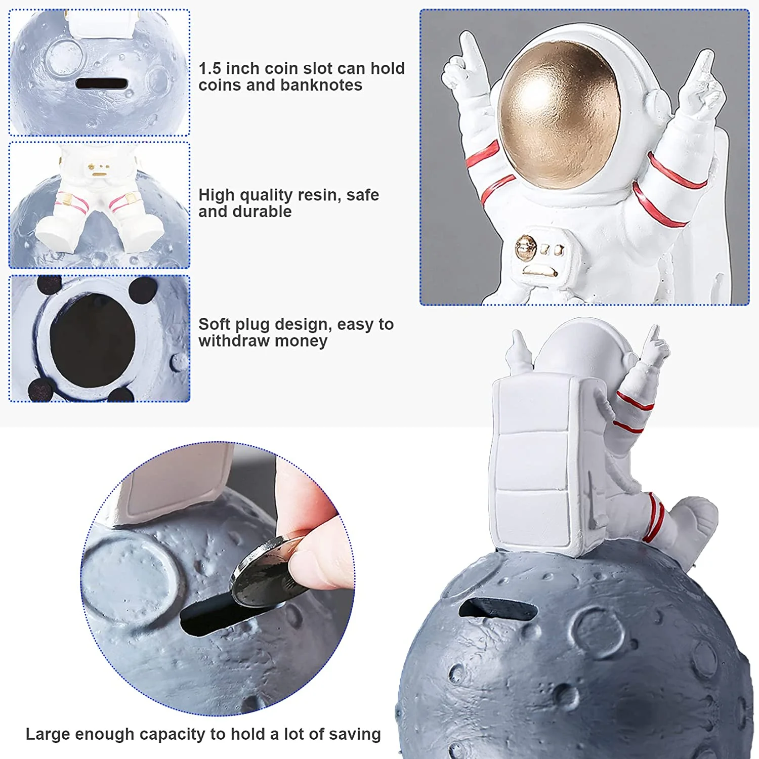Piggy Bank Astronaut Toys with Planet Coin Bank Resin Money Jar Desk Home Decoration Spaceman Piggy Banks for Boys Girls Adults