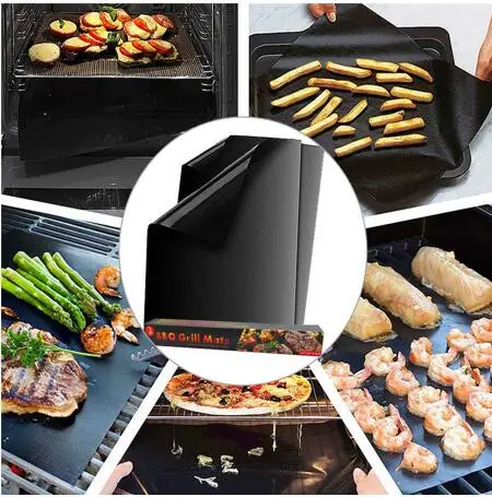 2pcs Non-stick BBQ Grill Mat Baking Mat Teflon Cooking Grilling Sheet Heat Resistance Easily Cleaned Kitchen Tools