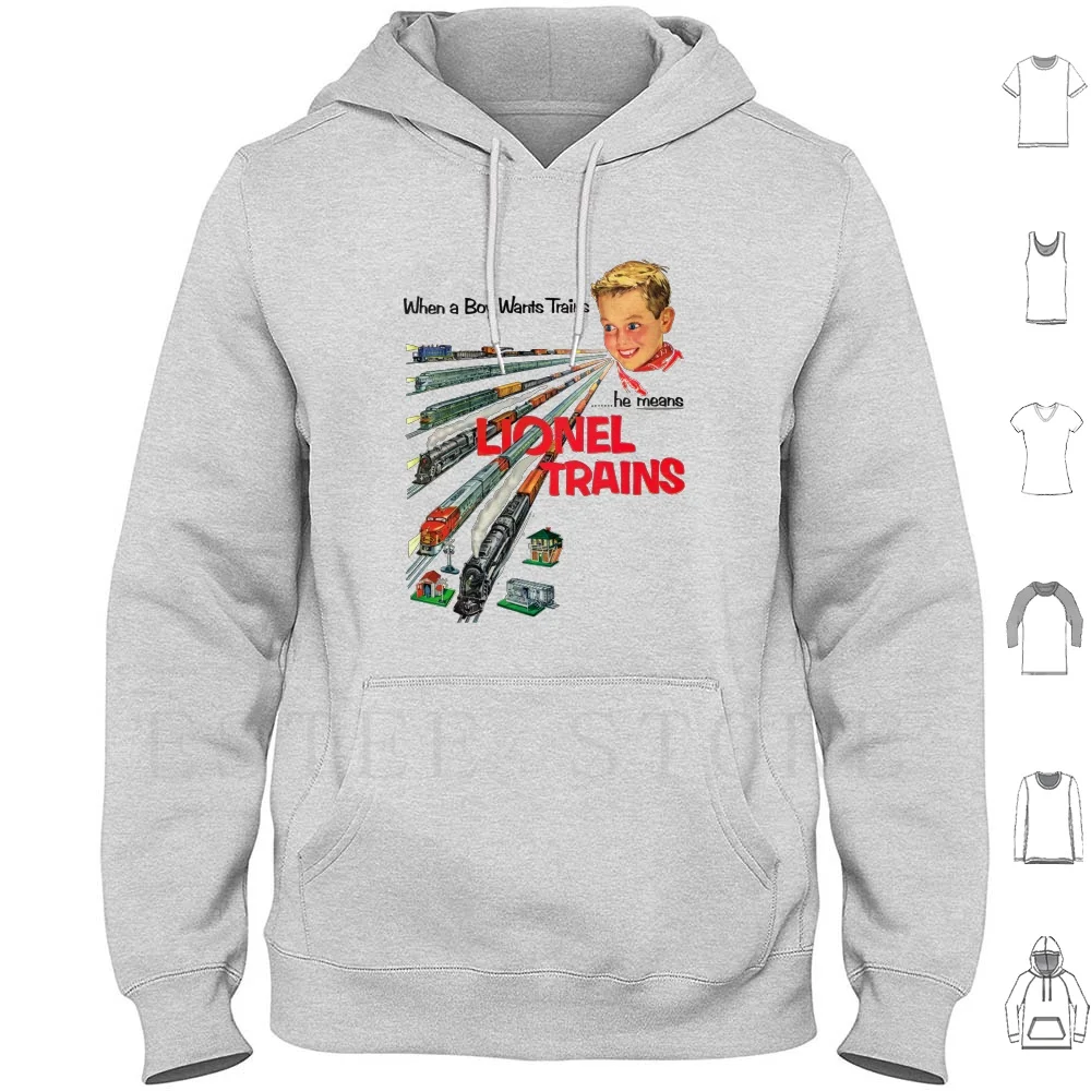Ogni Desiderio Di Natale Per Ragazzi Americani Degli Anni '50. Lionel Train Set Felpe Con Cappuccio Manica Lunga Train Set Christmas Lionel Hornby