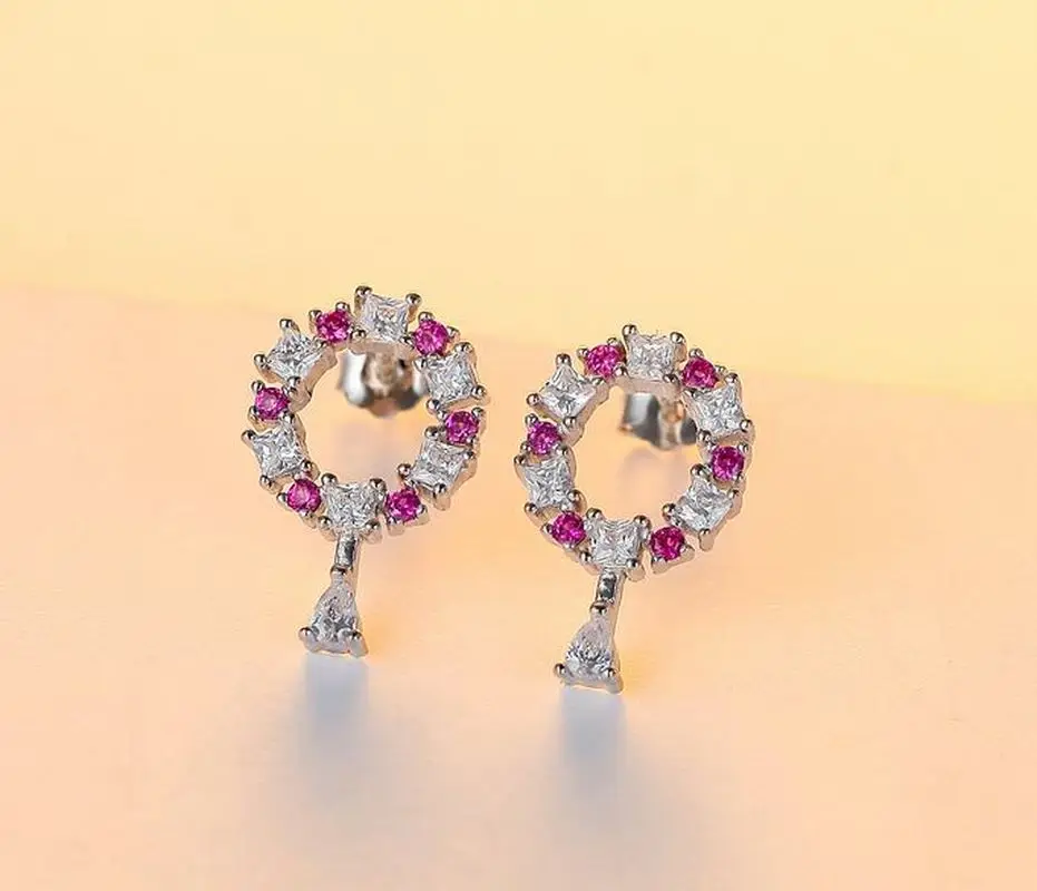 S925 Silver Pin Small Mini Rose Red Diamond Temperament Personality Hollow Ring Zircon Earrings Water Drop Lady | Украшения и