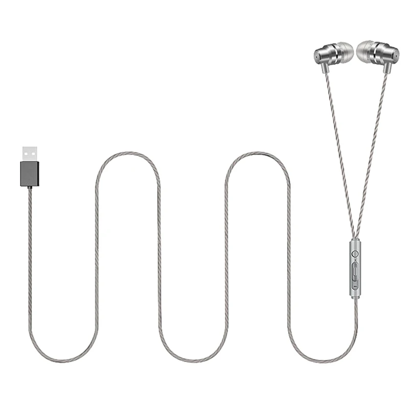 2 Set HiFi Game Headset Metal Wire Control Stereo Subwoofer Noise Reduction Headphone Speakers with MIC USB Earphone