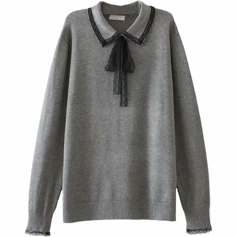 

Plus Size Casual Essential Sweaters Women 2019 Autumn Winter Fashion Loose Long Sleeve BOW Knitting Pullovers E2-9507