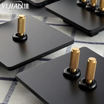 

Brass wall switch,Vintage metal toggle knob 220V 1/2/3/4Gang.2Way 10A switch for living room brass lever black panel