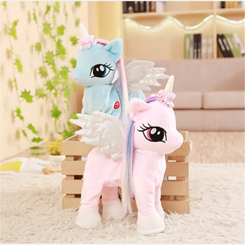 Funny Toys Electric Walking Unicorn Plush Toy with Line Stuffed Animal Electronic Music Unicorn Toy for Children Christmas Gifts