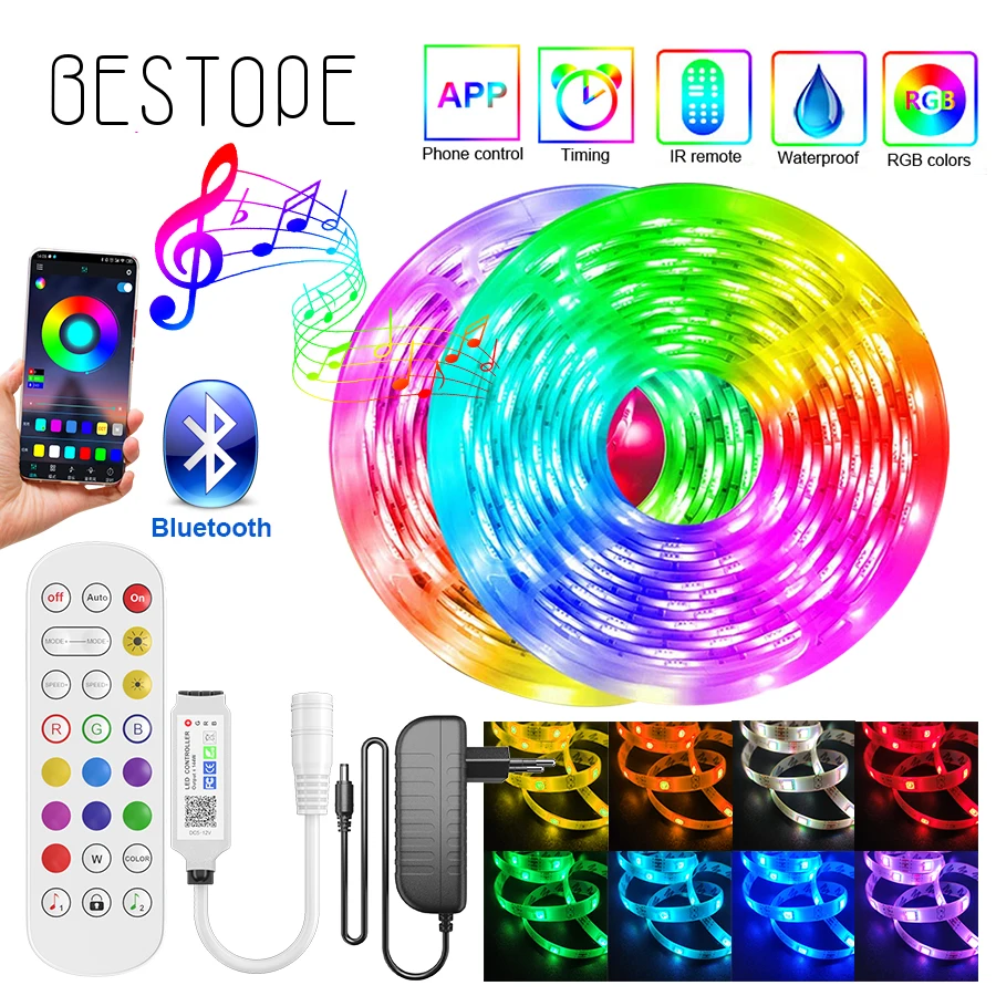  Высококлассный Bluetooth RGB светодиодный ленточный светильник SMD 5050 гибкая лента 2835 Светодиодный светильник 20 м 5 м лента диод DC12V Bluetooth упра…