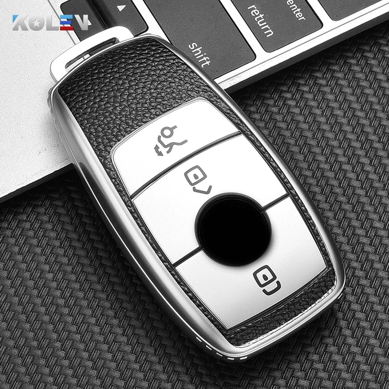 Funda de piel auténtica para Mercedes-Benz, 3 botones, entrada sin llave,  control remoto, protección inteligente para llave de coche, funda Etui con