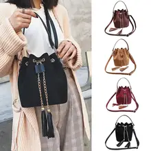 Высококачественная Женская Замшевая сумка через плечо с кисточкой и цепочкой, сумка-ведро для женщин, сумка через плечо для девочек, модная женская сумка