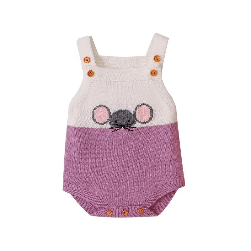 Baby Girls Romper Autumn Clothes Sleeveless Knitted Cartoon Animal Print Rompers Kids Boys Jumpsuit Baby Clothes - Цвет: E