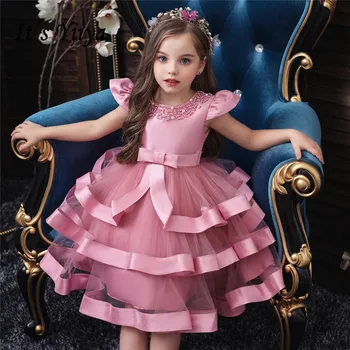 

Flower Girl Dresses for Weddings It's Yiiya Elegant Beading Tulle Tiered Girls Pink Princess Gowns Communion Dress For Girls