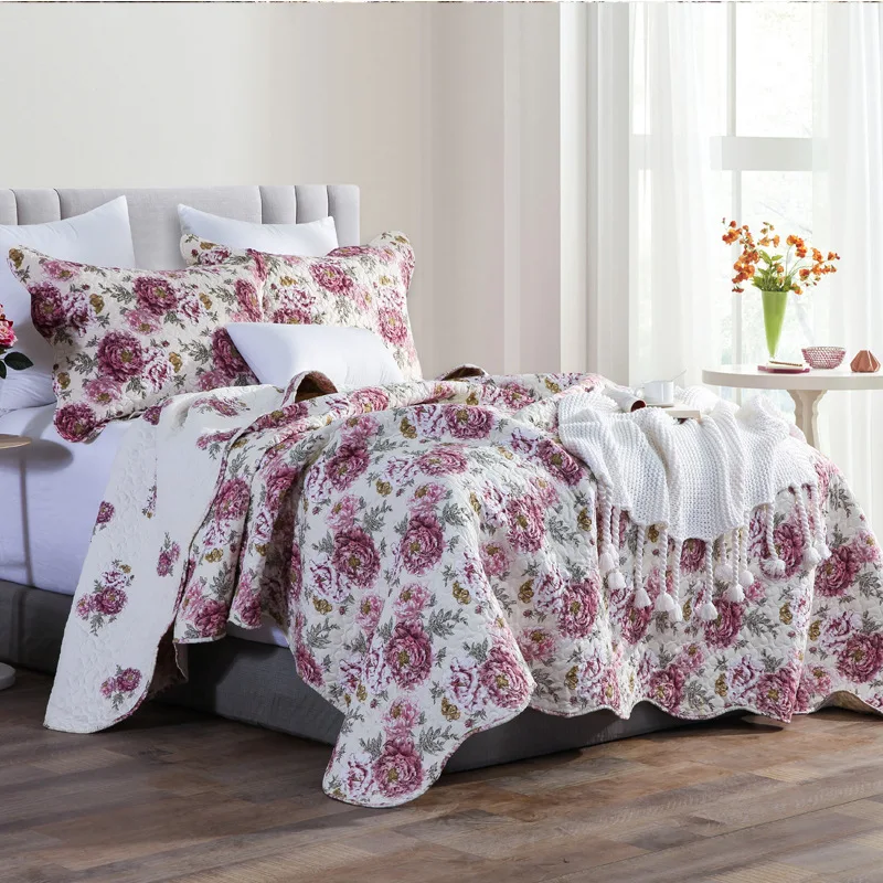 

Pastoral Style Printed Summer Blanket Airable Cover Big Flower Skin Soft Thin Quilts Simple Printed Pujiang Quiltedtextiles