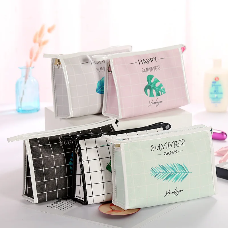 

Ladies PU Leather cosmetic bag Waterproof Zipper Travel Washing Makeup Organizer Beauty Case