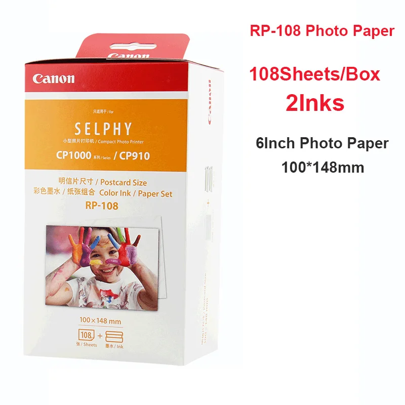 Papéis Fotográficos Rp108 100*148 Mm6 Polegadas Folhas e Cartucho de Tinta para Canon Selphy Impressora Fotográfica Cp800 Cp910 Cp1200 Cp1300