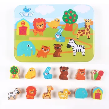 

Beaded educational toy DIY wooden beads Baby animal, marine life, traffic, fruit Stringing Threading Wooden Educational Children