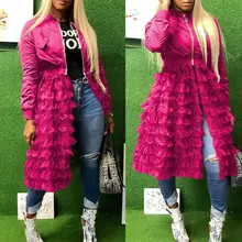 

Fashion indie Aesthetic Women Mesh Lace Splice Coats Long Sleeve Zipper Frill Tulle Tutu Long Jacket Casual Jackets Outerwear