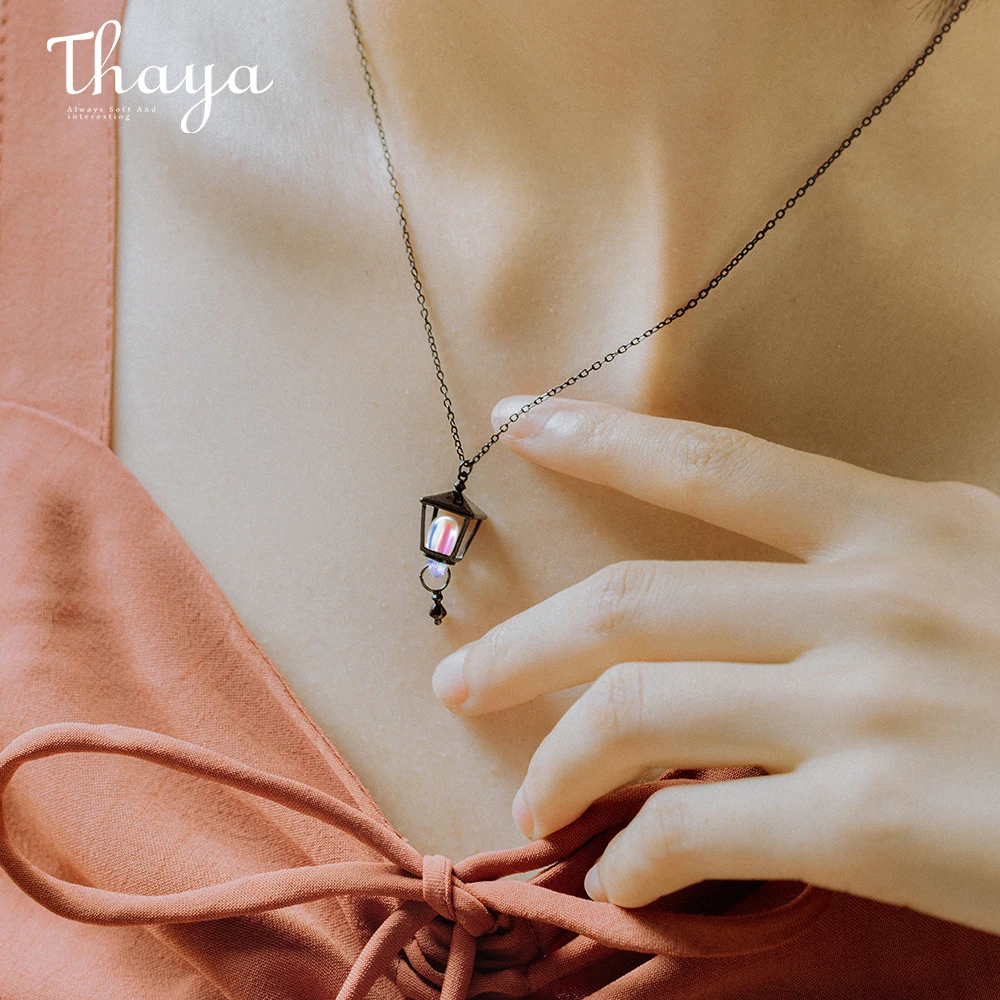 Thaya S925 Серебряное черное ожерелье римская лампа форма цветной светильник дизайн для женщин ювелирные изделия подарок для путешествий