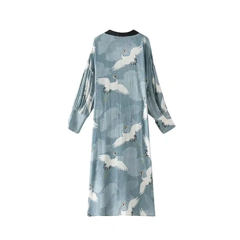 

2017 Western Style Spring And Summer WOMEN'S Dress New Style Crane Animal Printed Kimono-Style Coat