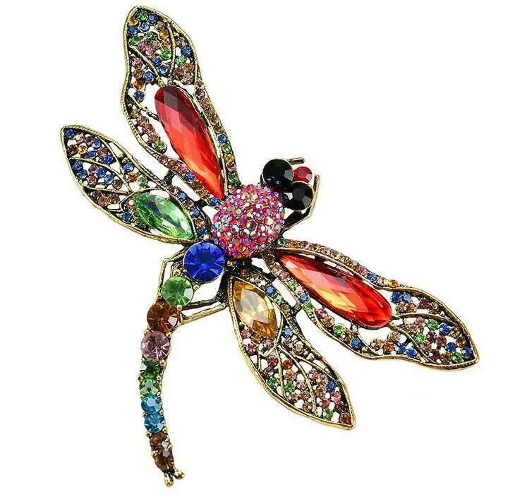 

Pretty Dragonfly Bird Gold Tone Woman Brooch Pin Pendant Multi-color Crystal Brooches For Women Gifts Lapel