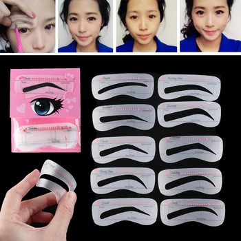 10PCS 여성 패션 눈썹 스텐실 재사용 가능한 그루밍 셰이퍼 템플릿 아이 메이크업 도구 스티커 눈썹 문신 화장품