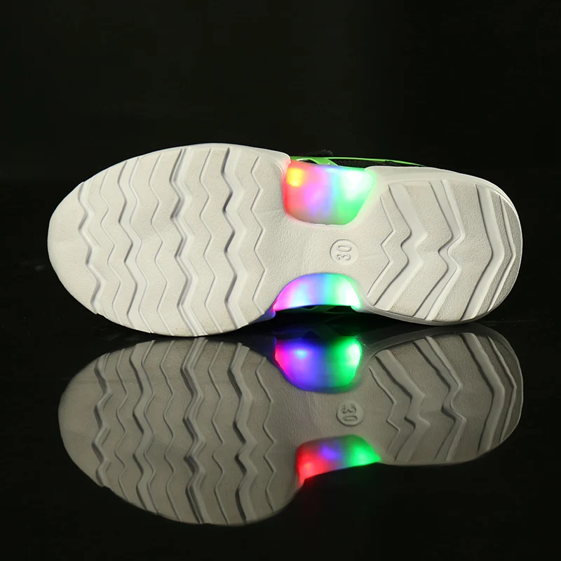 Модная яркая однотонная детская обувь с USB Led-светильник дышащие детские светящиеся кроссовки на липучке для девочек и мальчиков 22-30