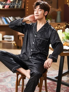 

2020 loungewear full sleeves long pants pajama set men printed satin silk pyjamas male pajamas pijama sleepwear