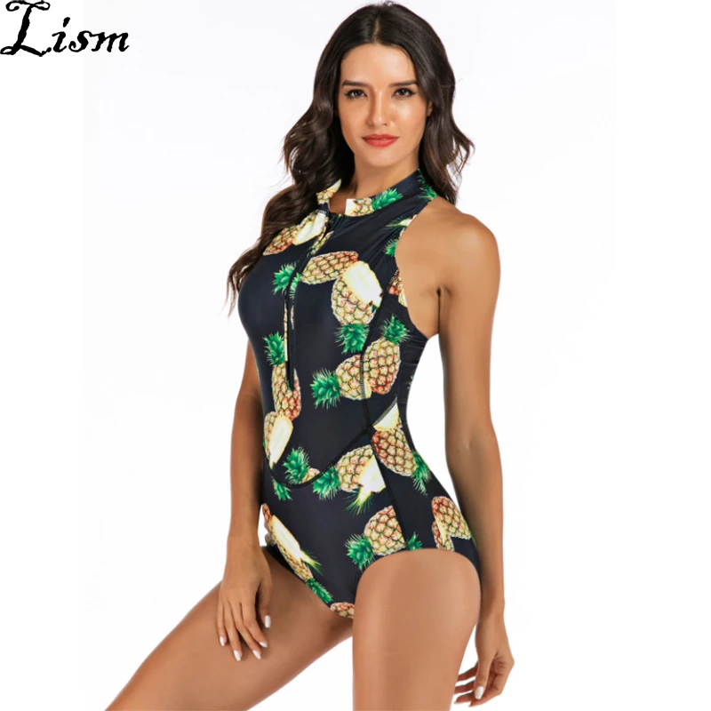 Ананасовый купальник с молнией спереди цельное бикини размера плюс купальники