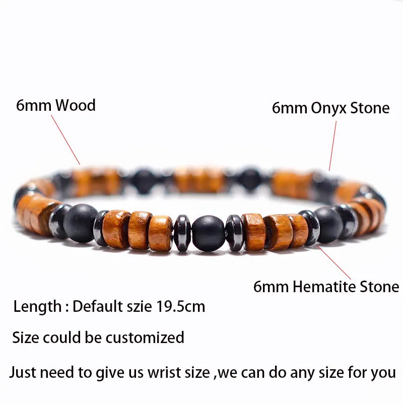 Wenge Wood Hematite Tiger Eye Stone Mens Bracelet