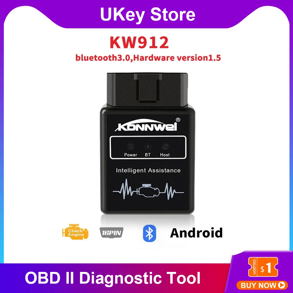 KW912 ELM327 Wireless Bluetooth OBD2 OBDll Car Diagnostic Scanner Scan Tool 