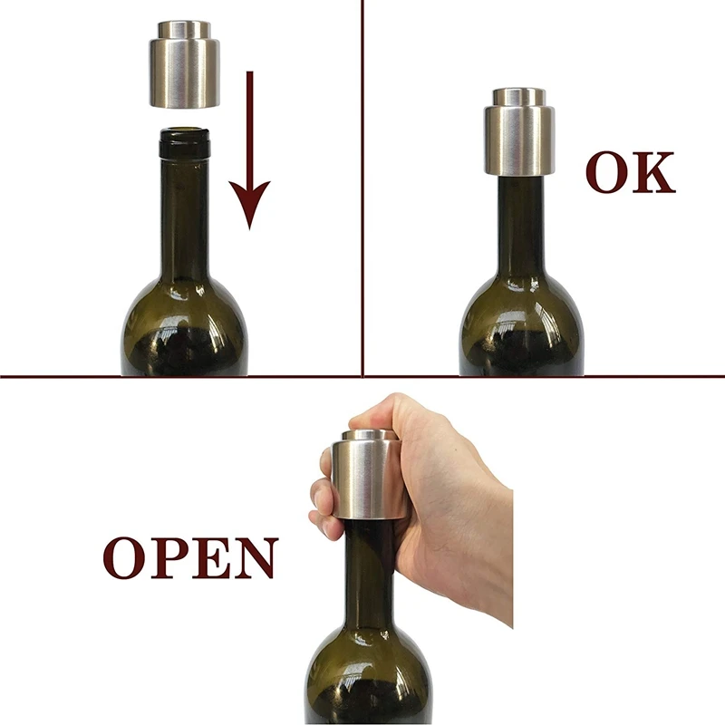 Пробка для вина, Премиум нержавеющая сталь многоразовая пробка для винной бутылки закрытия, серебро(3 шт