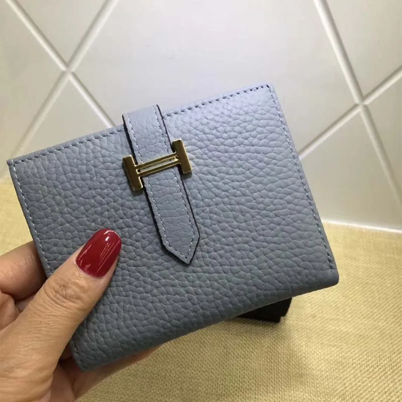

Women's Short H Wallet Top Quality Genuine Leather hasp Cowhide card holders fashion Money Bag Small Change Purse Driving Licien