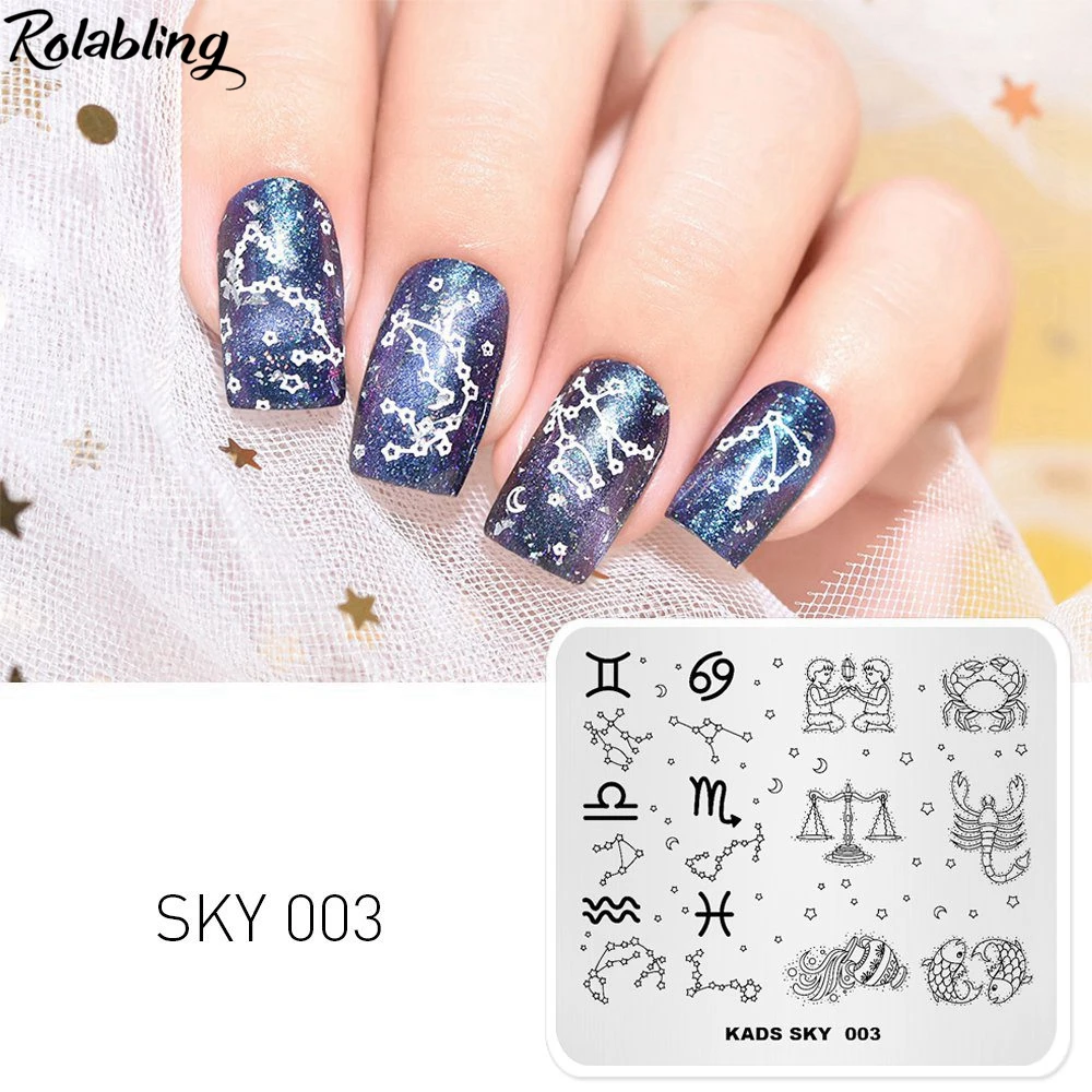 

Rolabling Sky Constellation Twins Libra Crab Pisces Scorpio Aquarius Templates DIY Image Manicure Plate for Nail Art Print