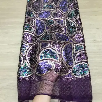 

2020 African Milk Silk Lace Fabric High Quality French Milk Silk Lace Fabric With Two Colors Sequins For Nigerian Dress Party