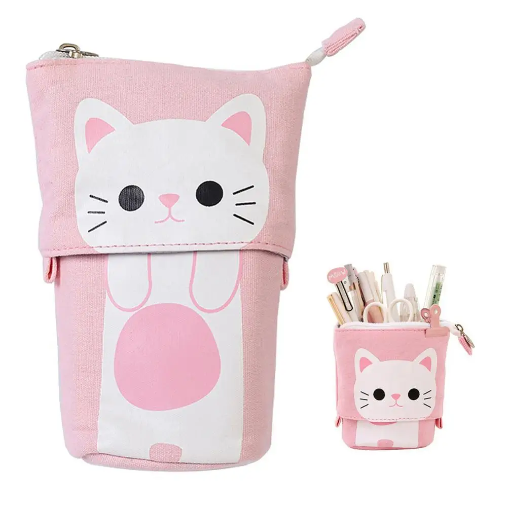 1 Set Cute Boba Milk Tea Retractable Pen Bag Pencil Holder Stationery Case  Stand Up Pencil Case For Kids Stationery Pouch Bag