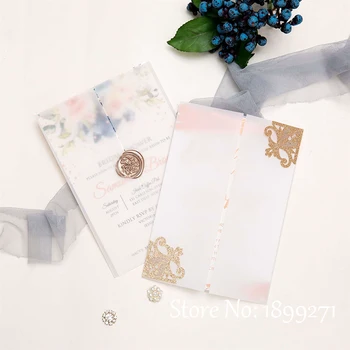 

New style vellum invitations customized cards with RSVP cards envelope bridal shower engagement birthday invitation wedding card