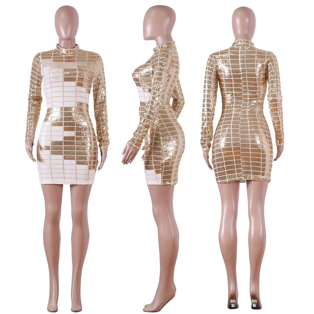 Sequin Dress Spring 2020 New Women's Long Sleeve Net Gauze Dress