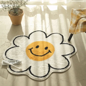 Ins Nordic Door Mat Bathroom Anti-slip Floor Mats Living Room Soft Decorative Smiley Carpet Flower Shape Machine Washable Rugs 1