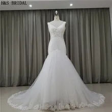 H& S свадебные платья русалки кружева свадебное платье V шеи свадебное платье бисером платье Свадебные ремни vestido de noiva