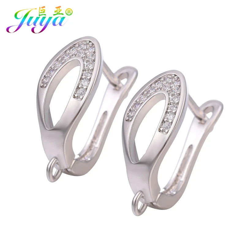 White Gold Juya, сделай сам, кубический цирконий, золото/серебро, застежка, обруч, серьги, крючки и застежки, аксессуары для женщин, модные серьги, ювелирные изделия - Цвет: White Gold