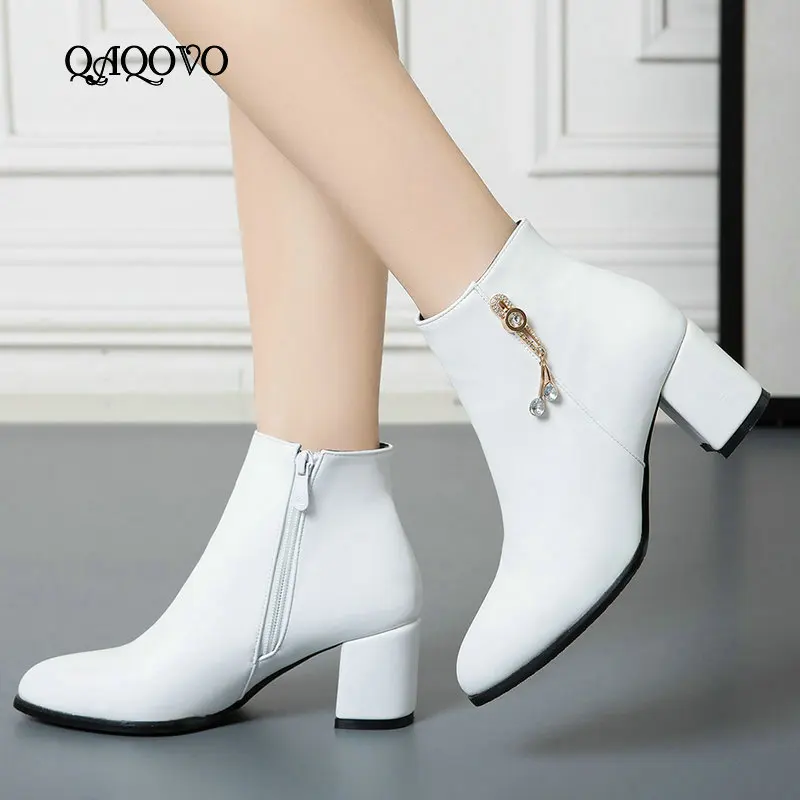 

Spring Autumn Women Boots Crystal Ankle Boots Thick High Heels Booties Fashion Pointed Toe Zipper Boots Ladoes Shoes