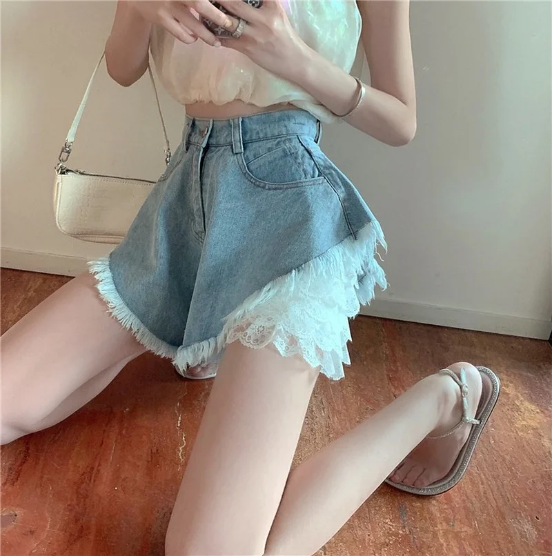 New Cute Women\'s Shorts Sexy High Waist Fringed Fringe Umbrella Ruffled Shorts Female 2023 Summer Lace Leggings Two-piece Suit
